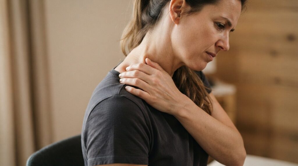 Close-up stockfoto of a persons neck and shoulder area show