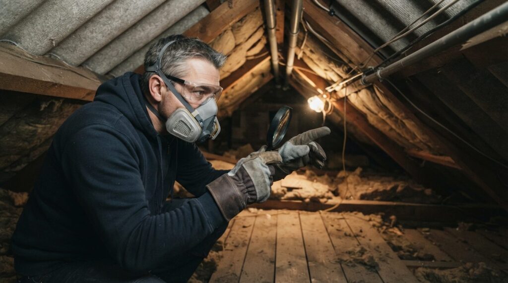 Homeowner in protective gloves and safety mask carefully ins