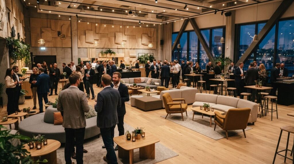 Professional interior photograph of a flexible event space w